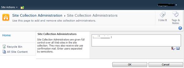 Site Collection Administrators List Image